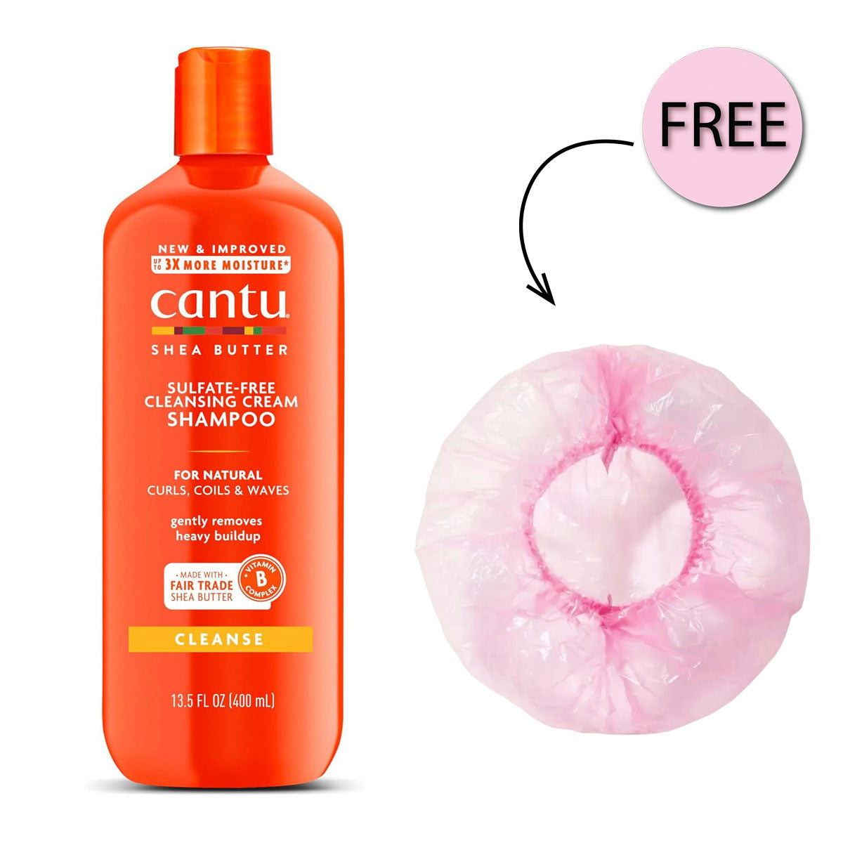 Cantu Cleansing Cream Shampoo 400ml + Free Shower Cap